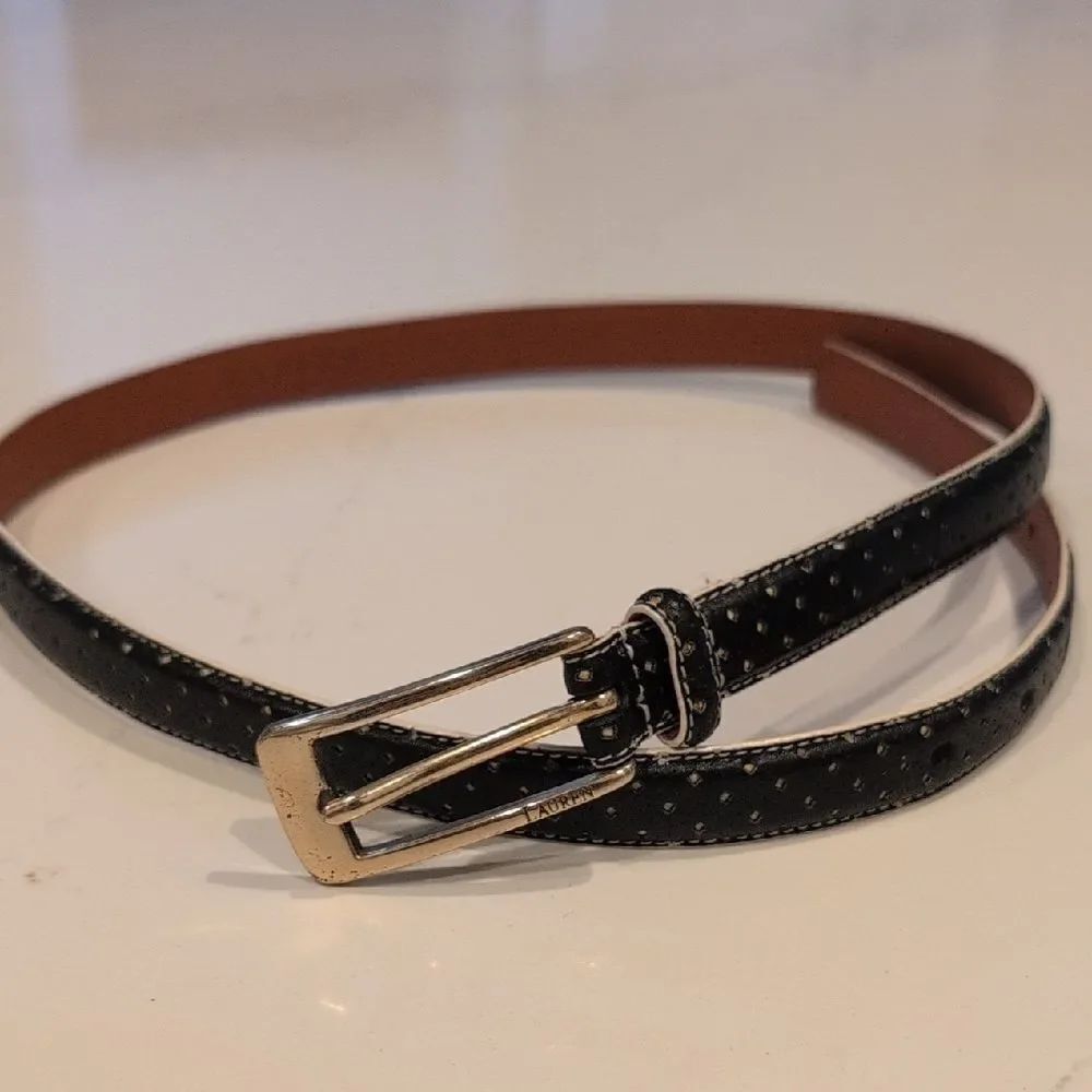 Elegant Lauren Ralph Lauren Black Perforated Italian Leather Women's Belt Size M